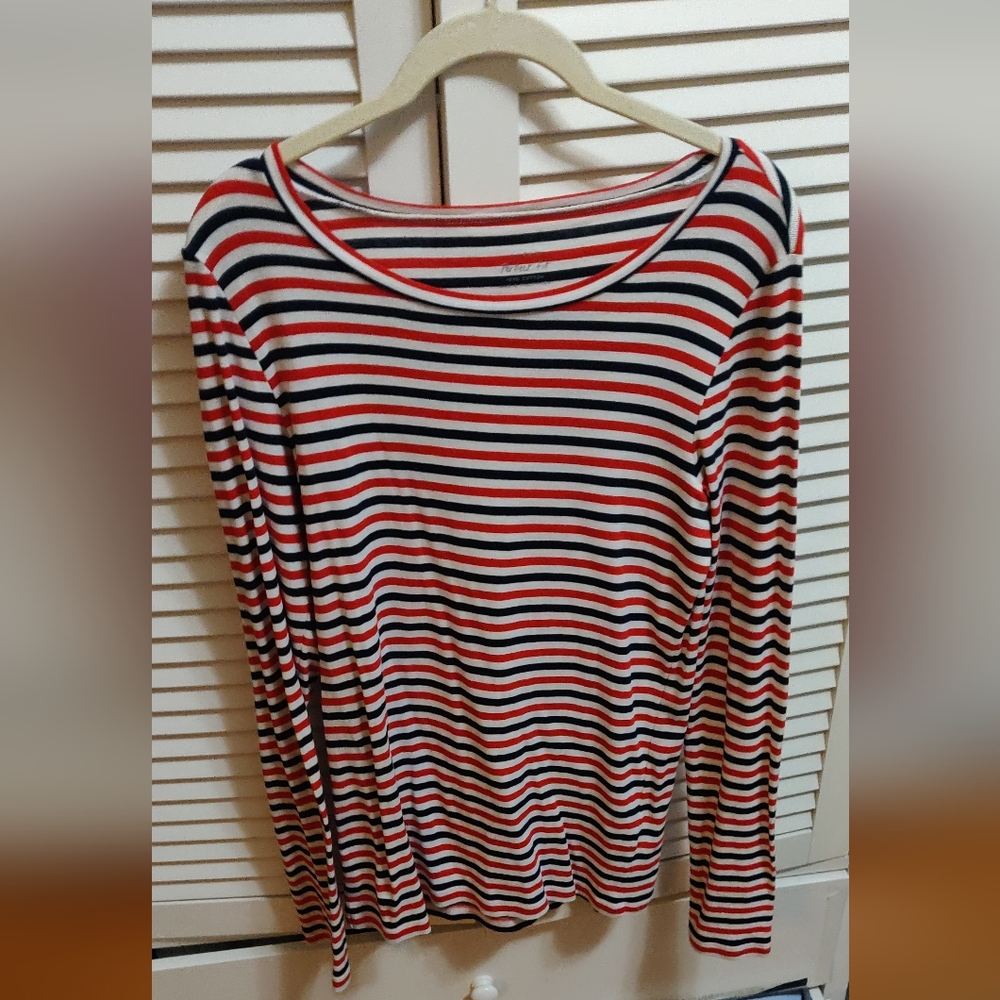 J. Crew Red and Black Striped Long Sleeve Tee
